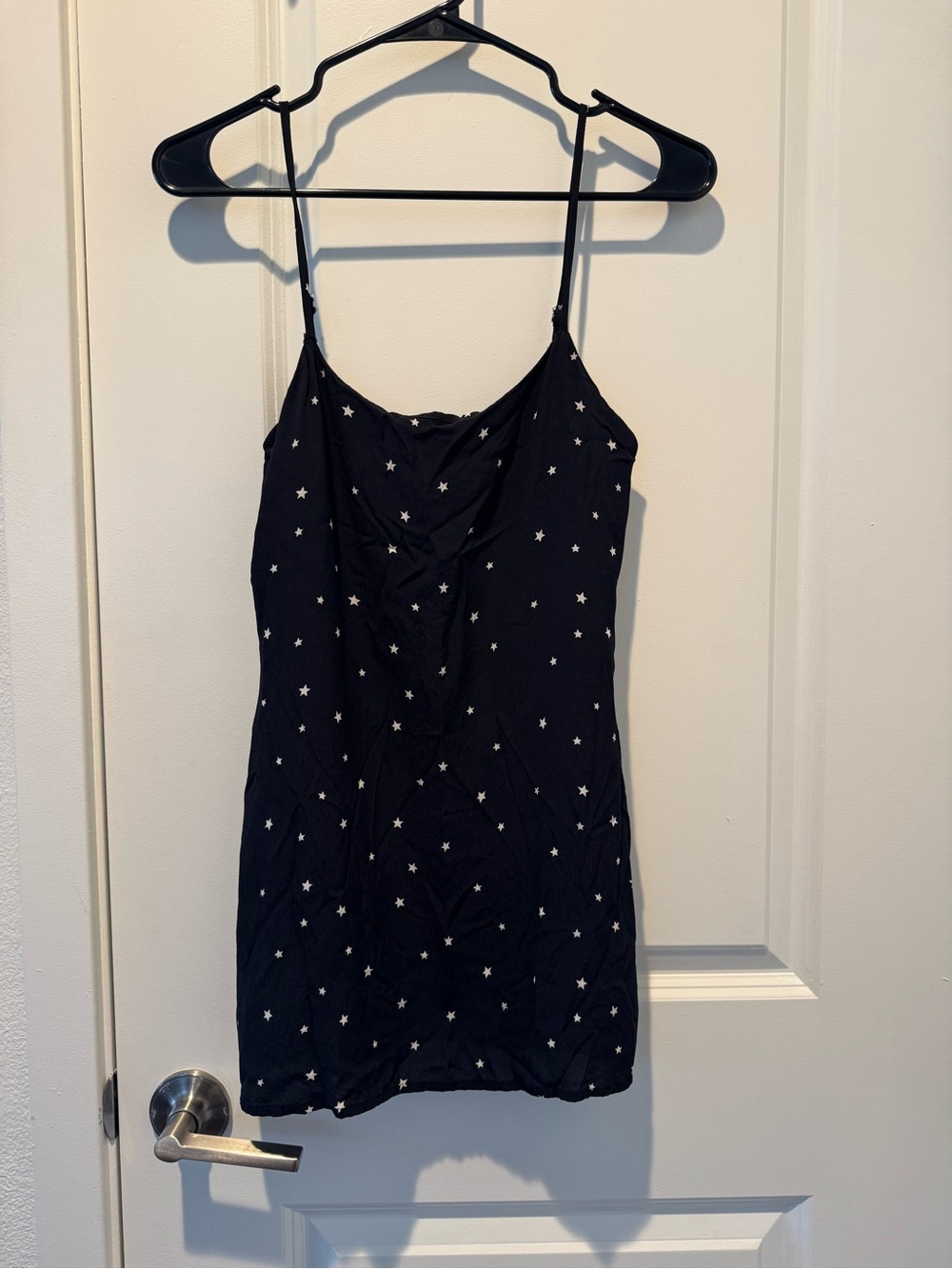 Reformation Black Star Print Crepe Spaghetti Strap Dress